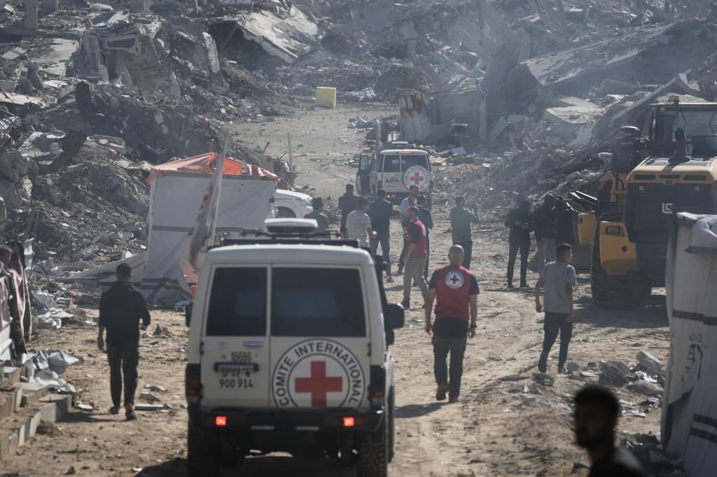 A yellow block demarcating the "Yellow Line," which has separated the Gaza Strip's Israeli-held and Palestinian zones