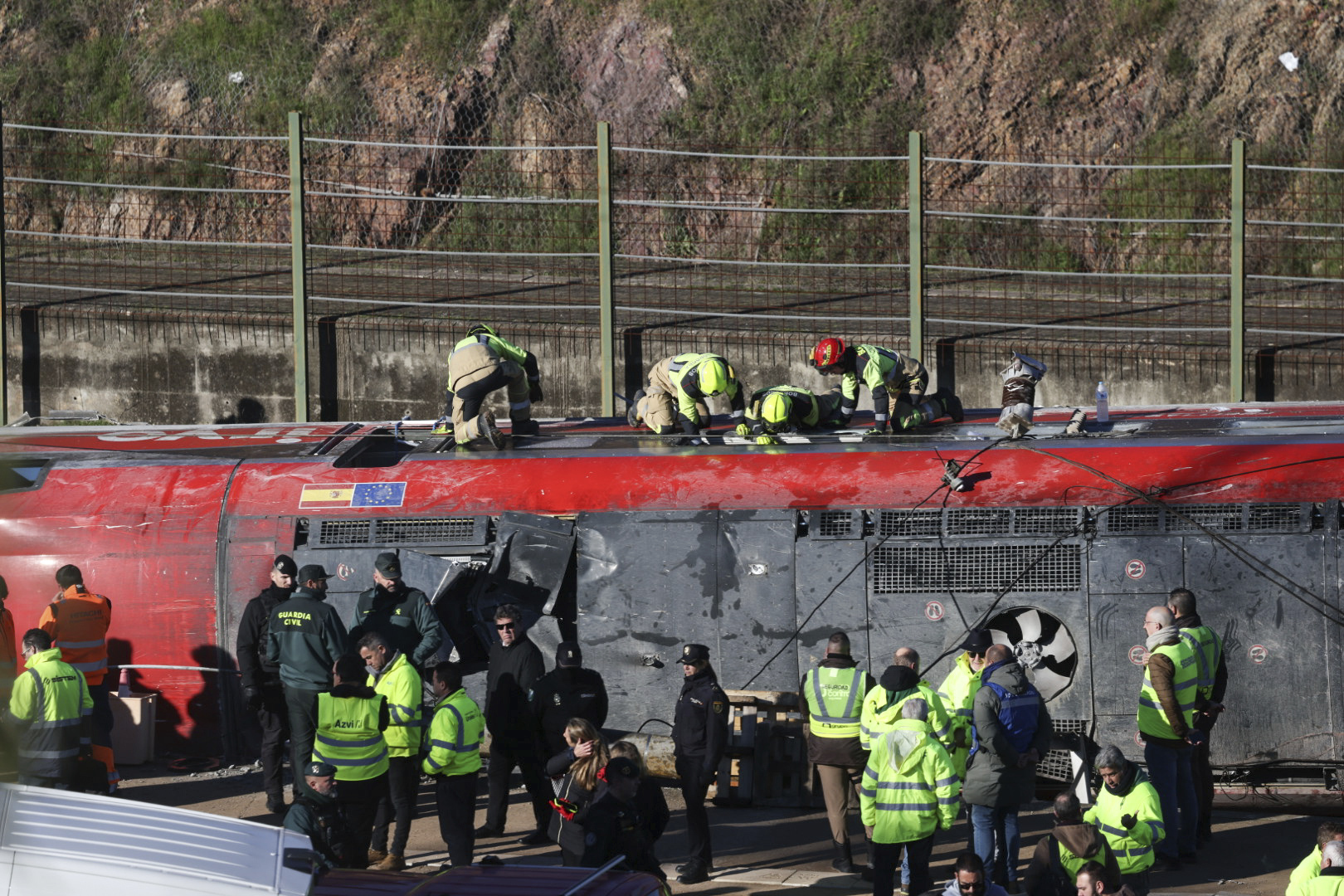 Emergency services access the area of the train accident.