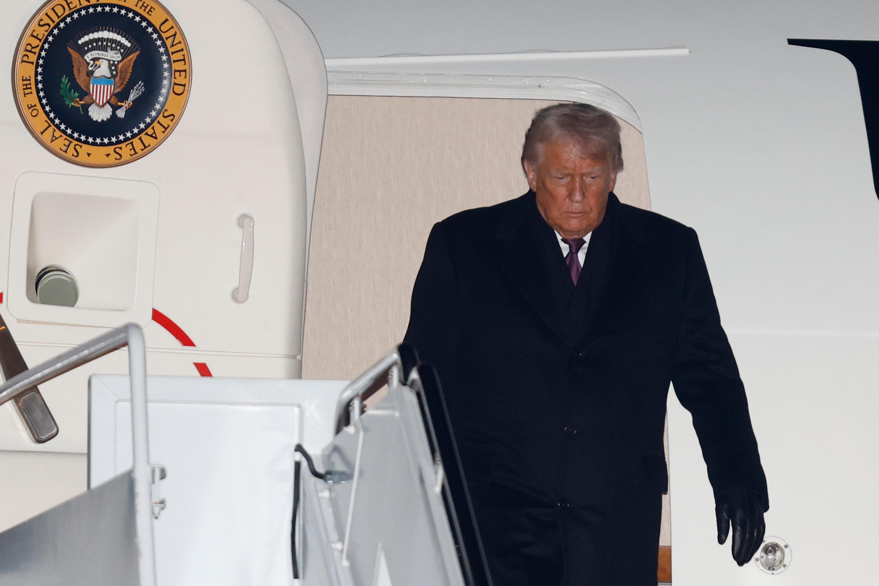 President Donald Trump arrives on Air Force One.