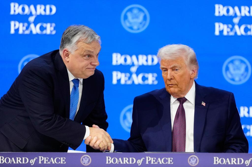 U.S. President Donald Trump shakes hands with Prime Minister of Hungary Viktor Orban