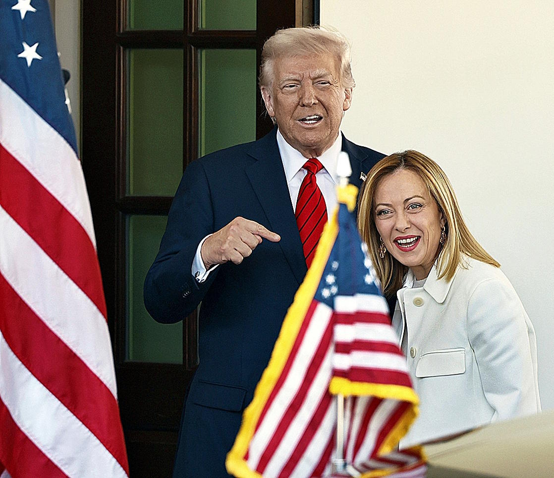 Donald Trump, left, greets Italy's Prime Minister Giorgia Meloni in 2025.