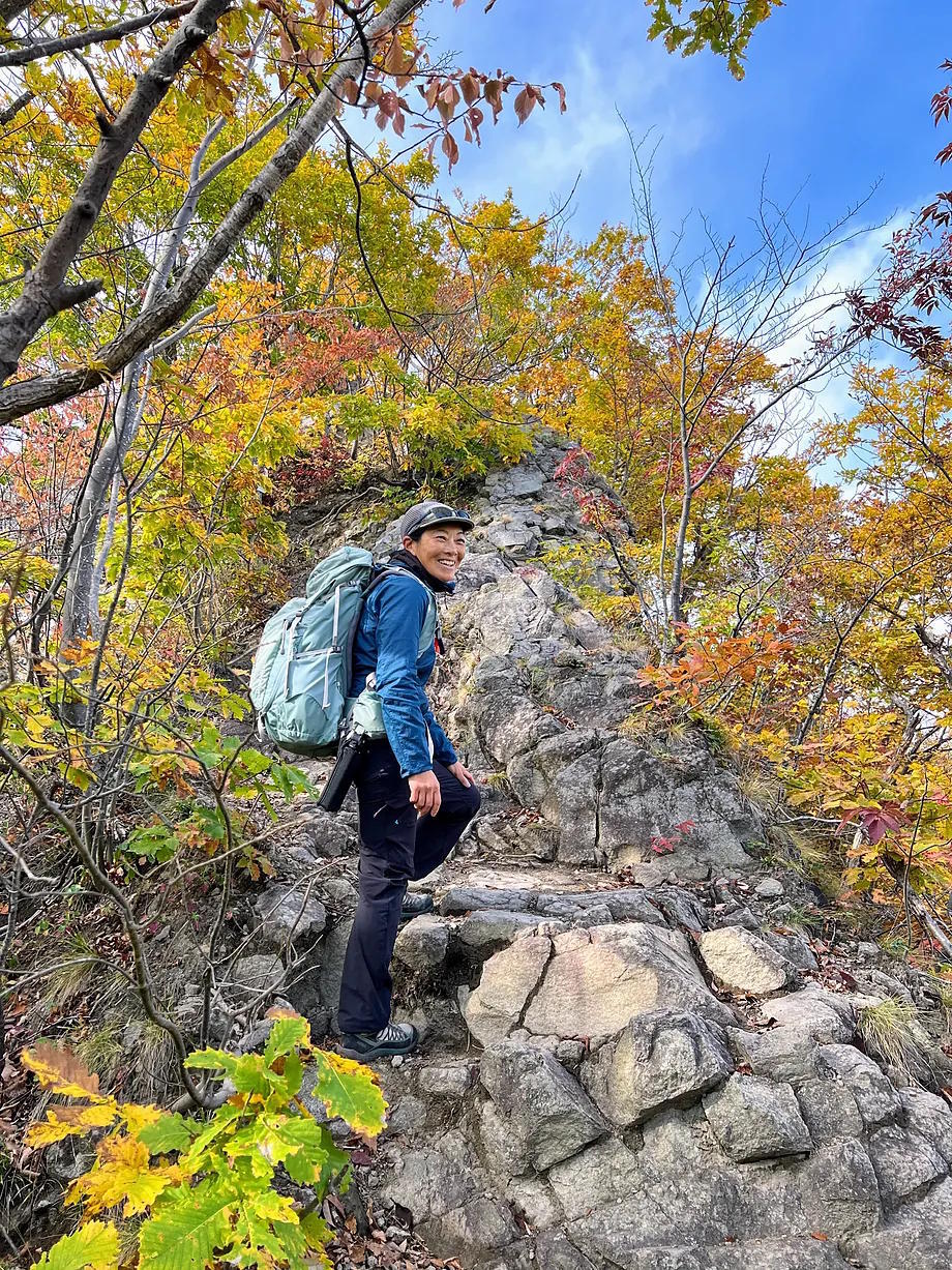 Mountain guide Michiko Aoki leads the ascent to Mount Hakken in Jozankei.