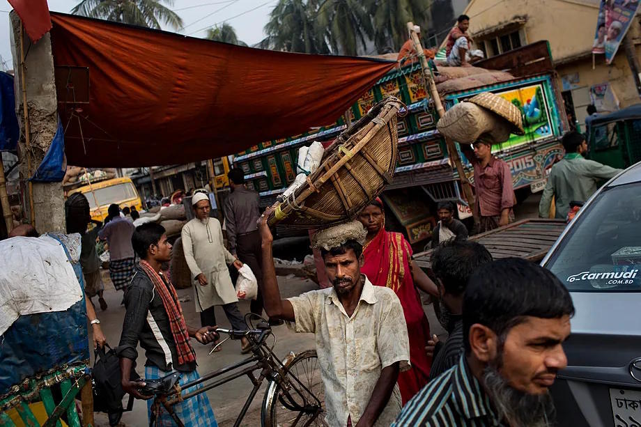 People from Bangladesh in a local vegetable market in Dhaka.