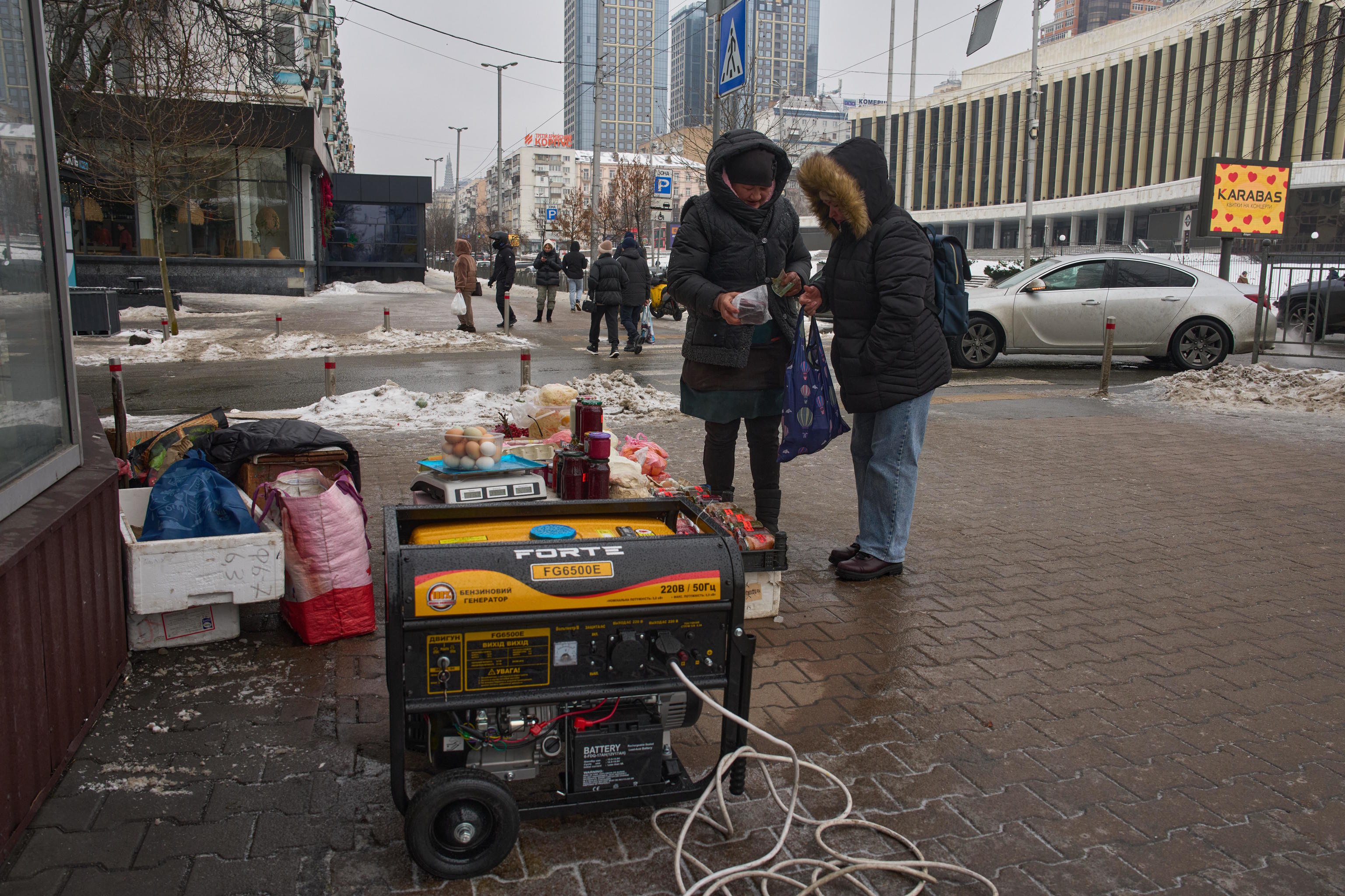 A generator runs during blackout, caused by Russia's regular air attacks on the country's energy system.