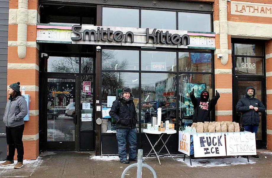 The entrance of Smitten Kitten, a 'sex shop' in the heart of the resistance against ICE in Minneapolis.