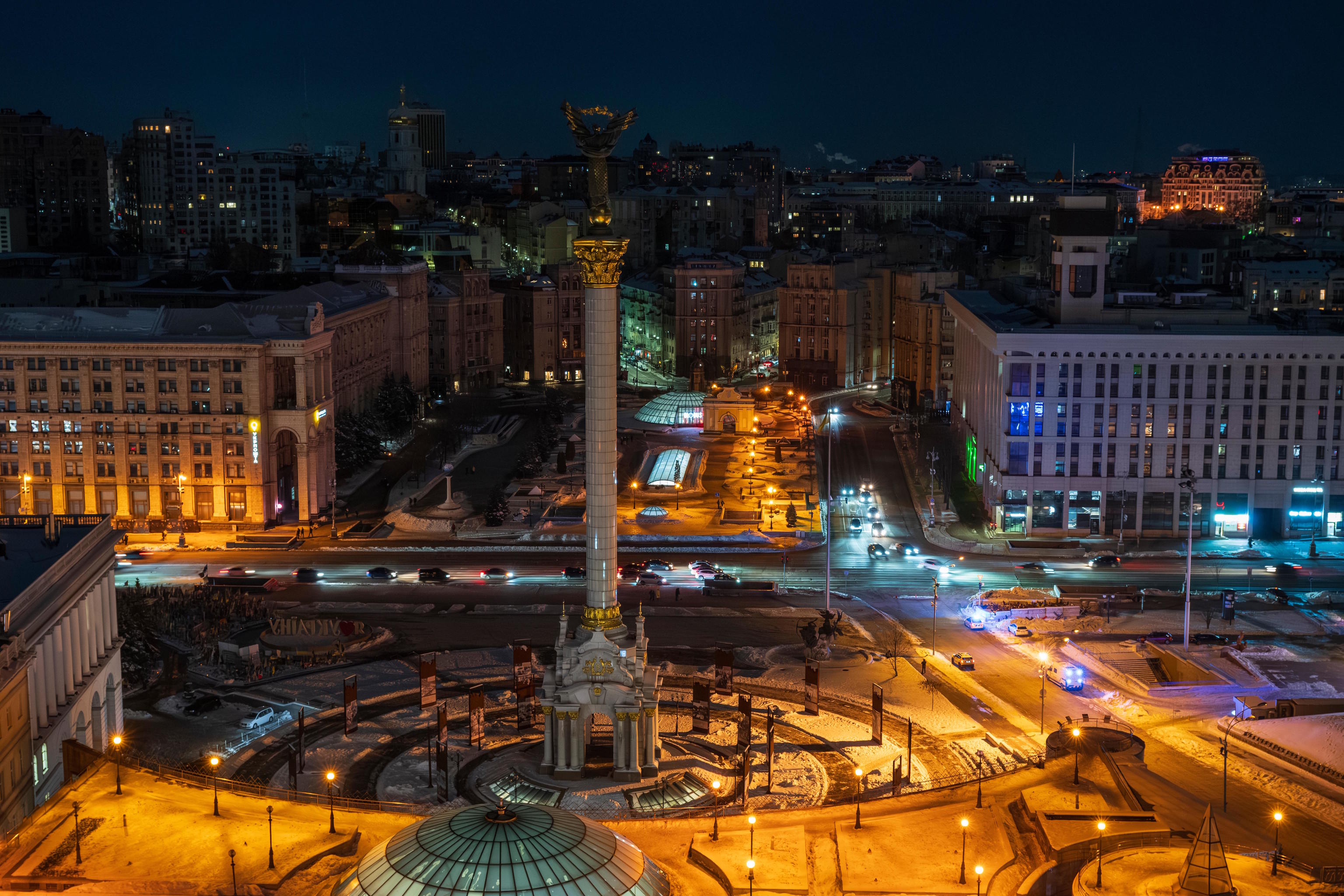 Central Independence square is seen as the city fights with blackout in Kyiv.
