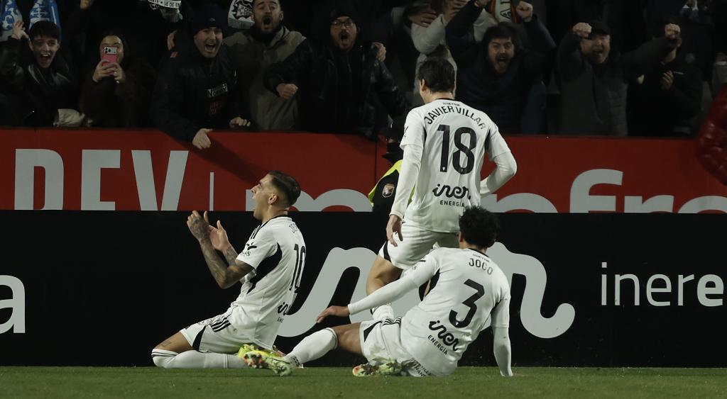 Jeft� celebrates his goal against Real Madrid.