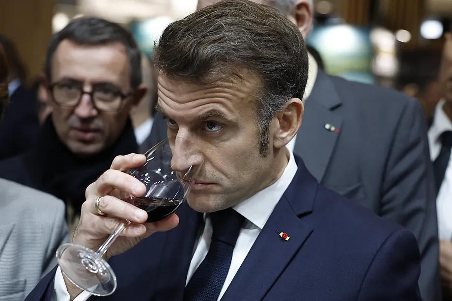 French President Emmanuel Macron, during a visit to the Wine Paris fair.