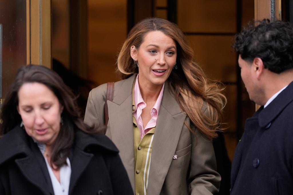 Blake Lively leaves a courthouse in New York.
