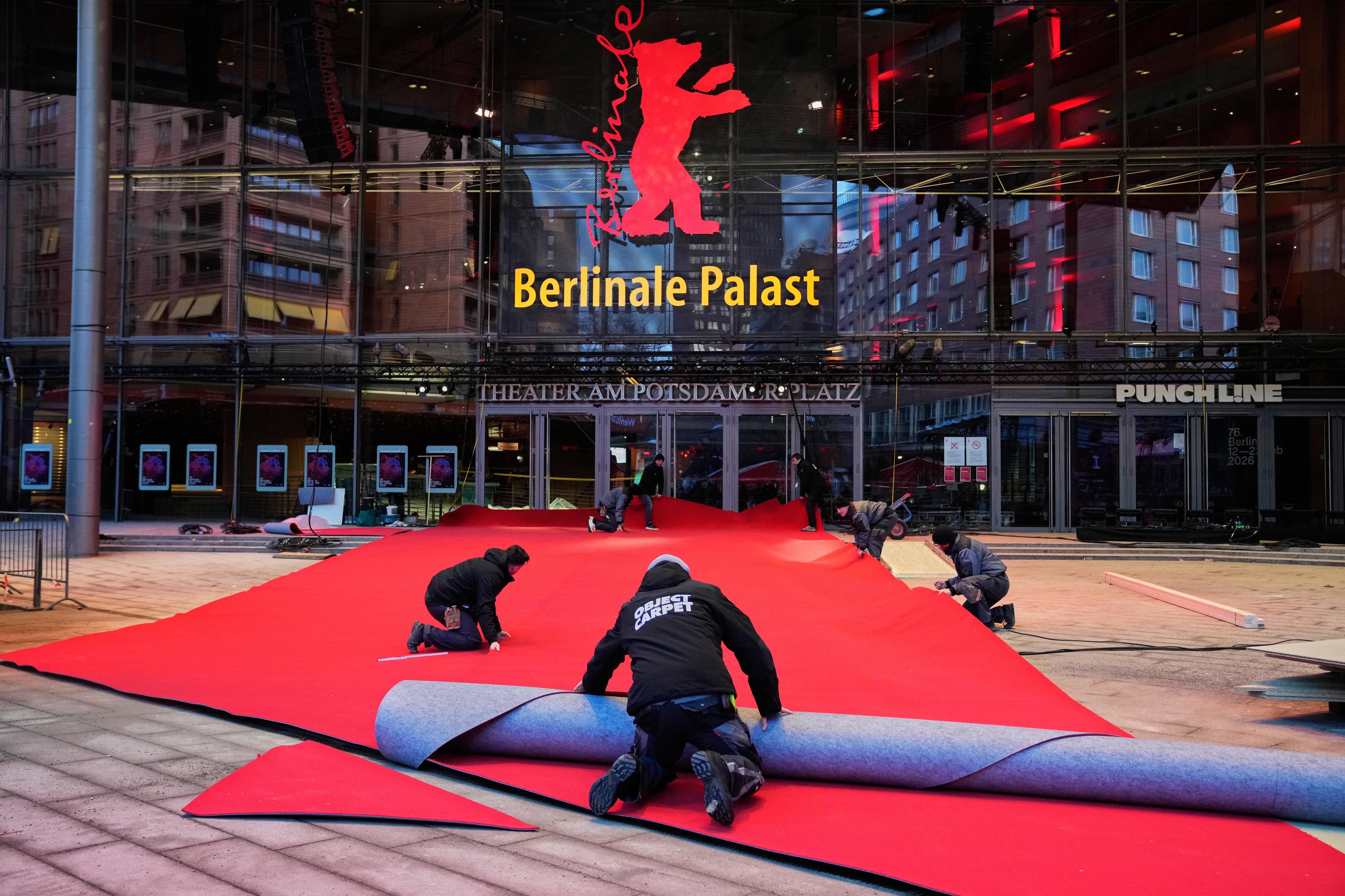 Preparations for the red carpet of the Berlinale, which opens on Wednesday.