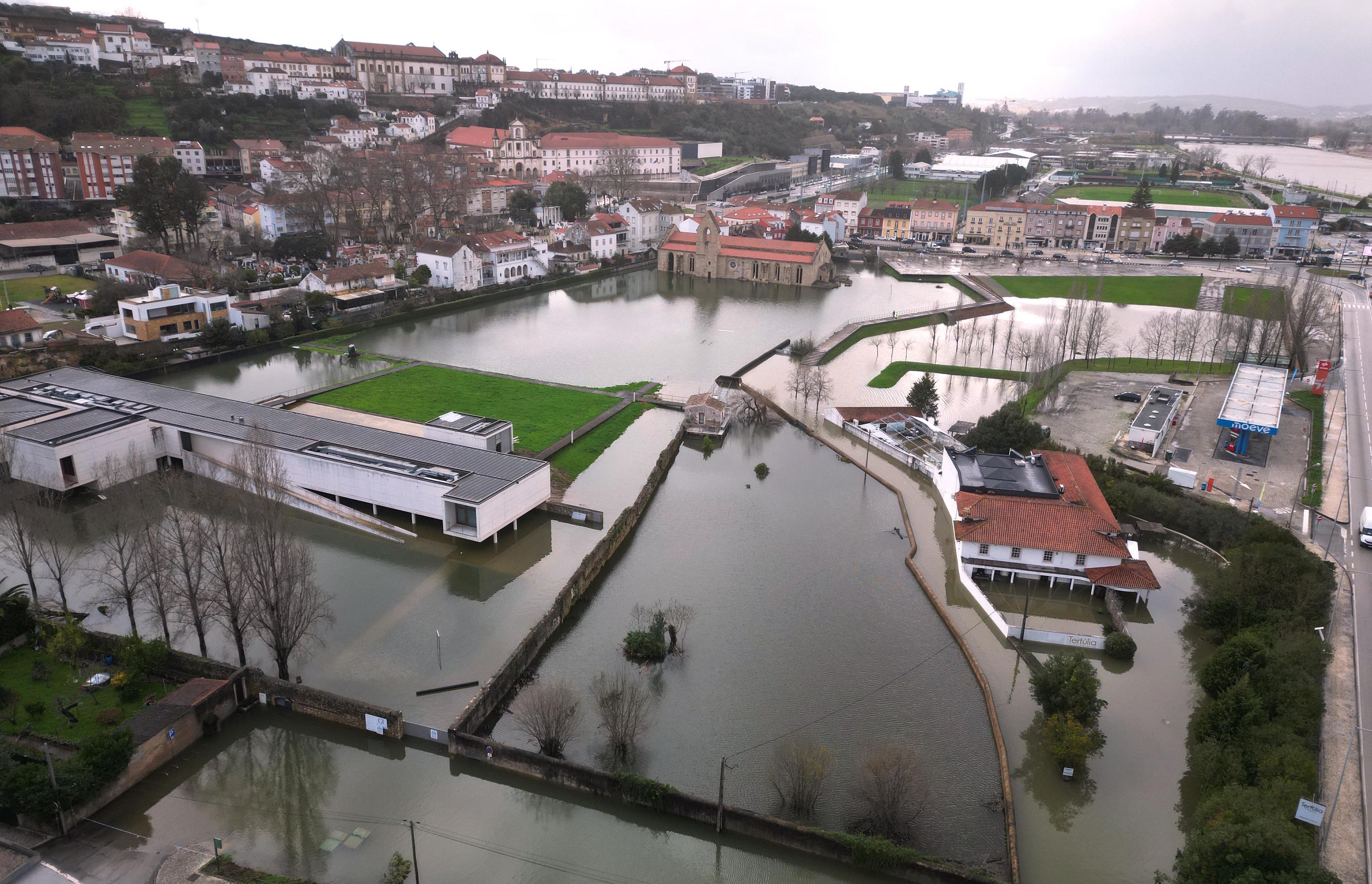 View of affected areas by flooding and rising river levels in Coimbra.
