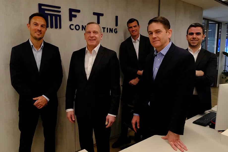 (I-D) Ollie Gower, Paul Abbate, James Needham, Mike Driscoll, and Andr�s Parro, senior managing directors of the security team at FTI Consulting.