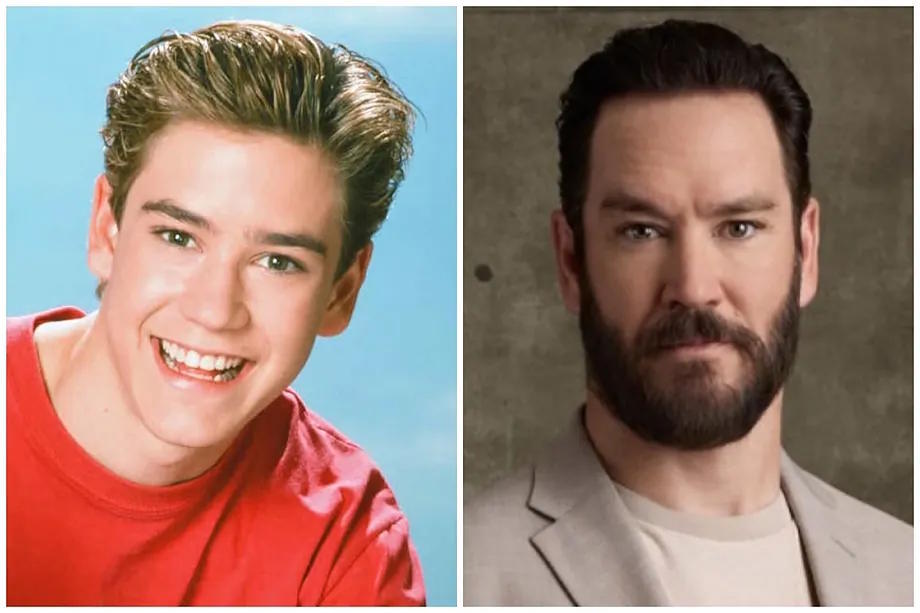 Mark-Paul Gosselaar, during the Saved by the Bell era (l) and today.