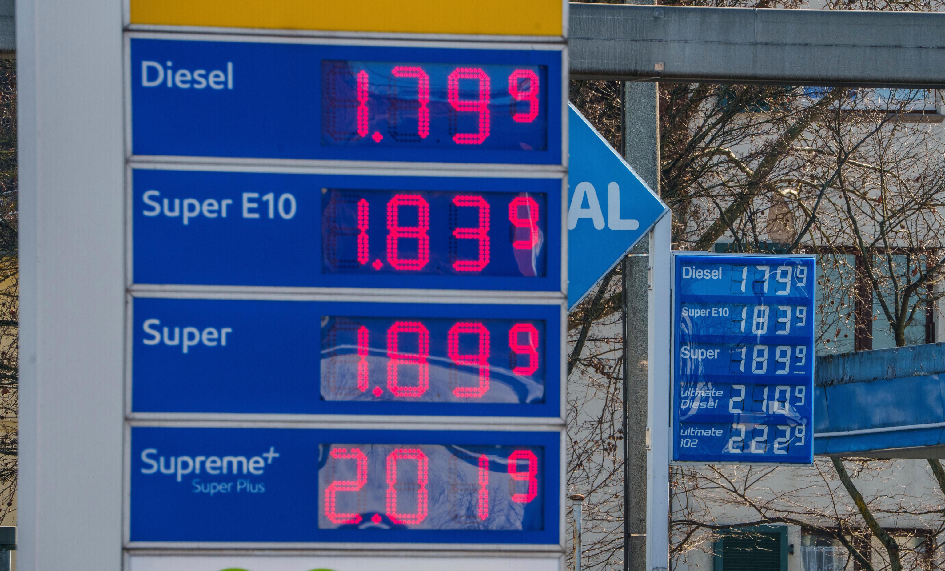 Prices at a gas station in Frankfurt, Germany.