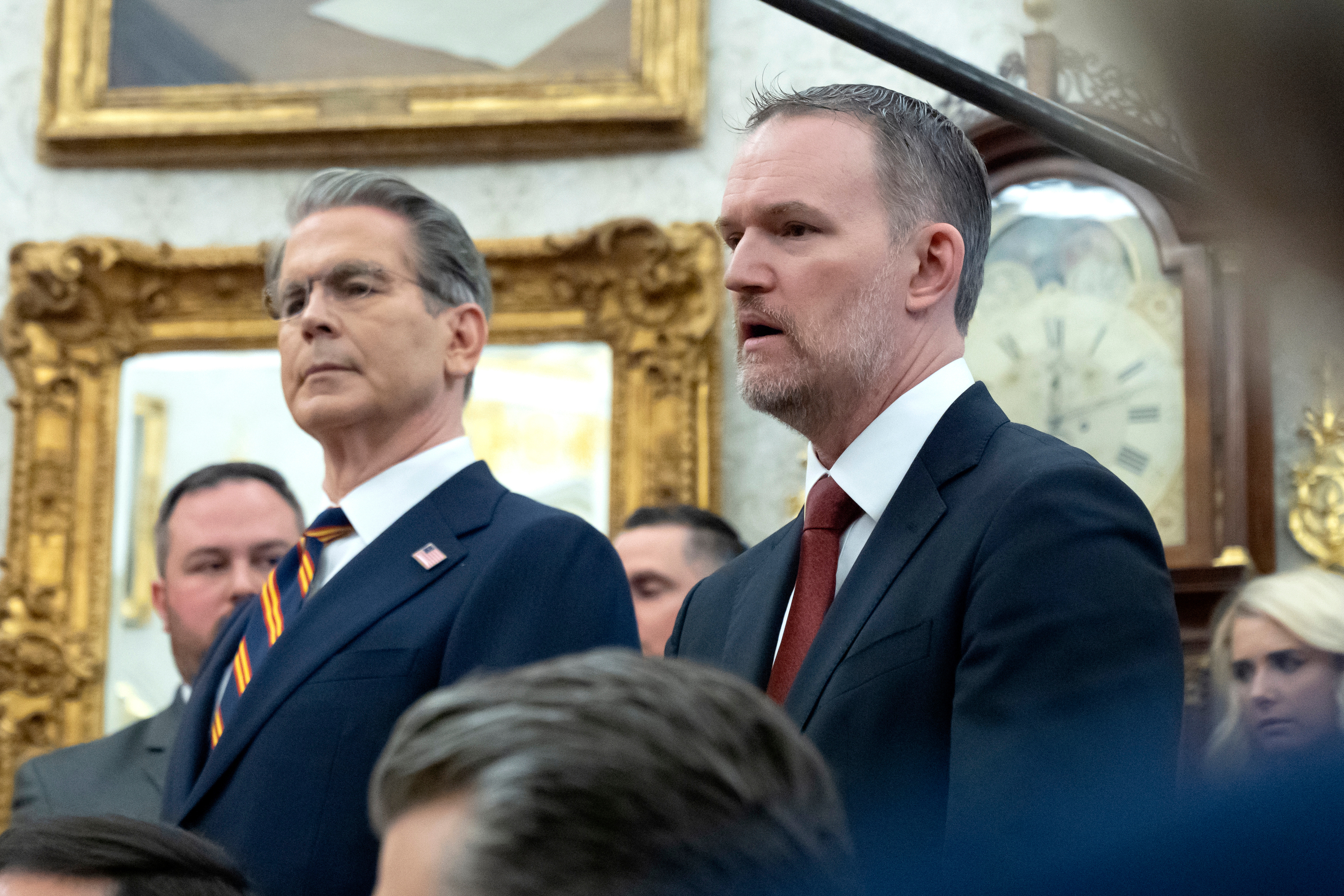 U.S. Trade Representative Jamieson Greer, right, speaks as Treasury Secretary Scott Bessent.