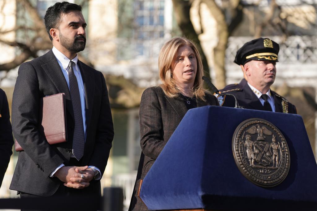 New York Police commissioner Jessica Tisch speaks during a news conference with New York Mayor Zohran Mamdani at Gracie Mansion