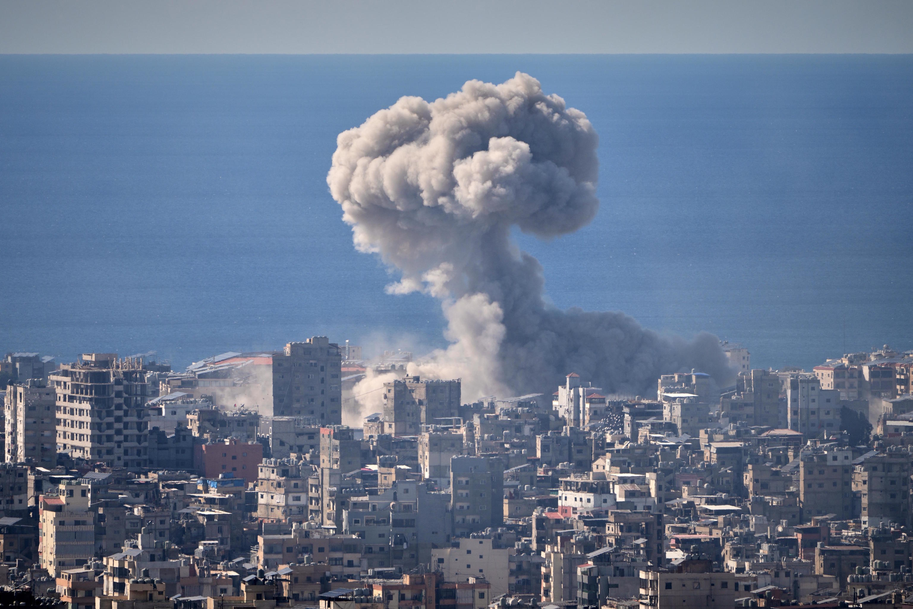Smoke rises from an Israeli airstrike in Dahiyeh, Beirut's southern suburbs.