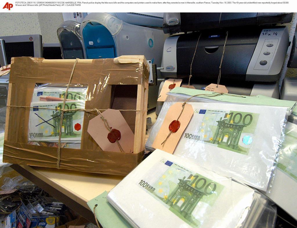 Police in Marseille, France have found counterfeit euro banknotes and computer and printer equipment used for counterfeiting them.