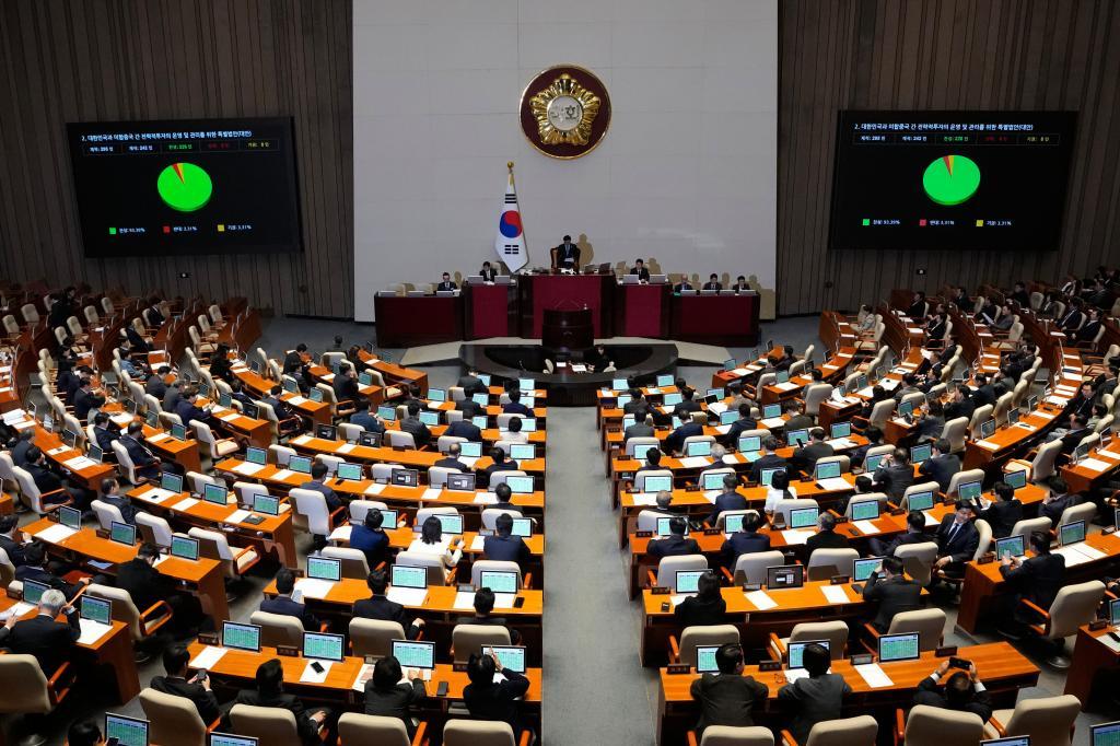 The National Assembly passes a law to implement hundreds of billions of dollars in U.S. investments at the National Assembly in Seoul,