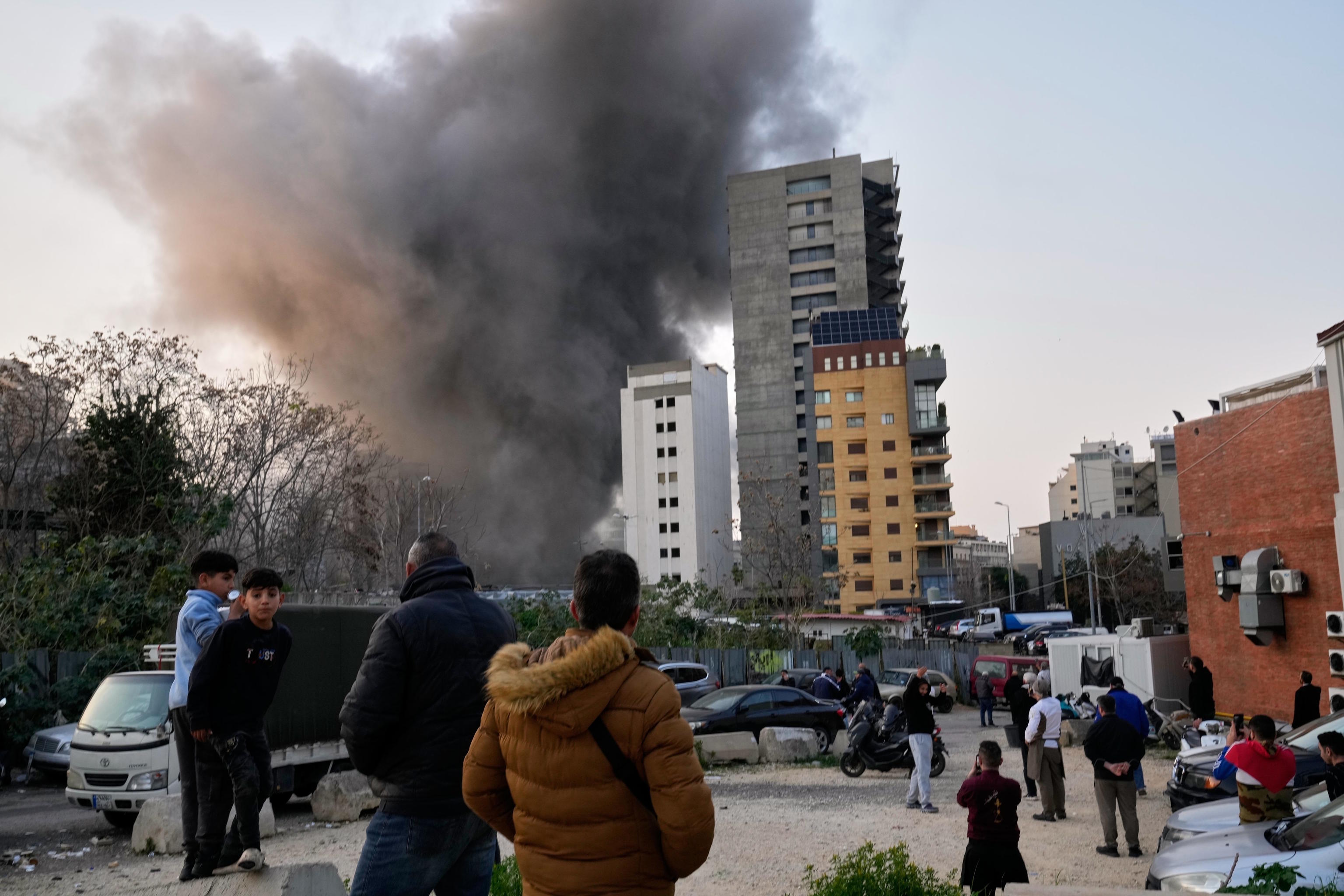 Smoke rises from a building after an Israeli bombing in Beirut.