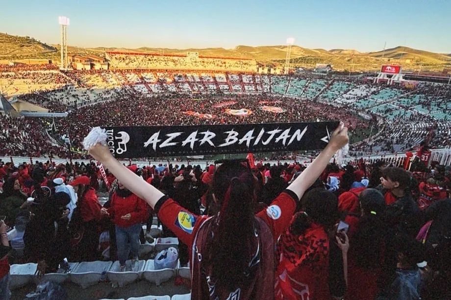 A Tractor fan at the Sahand stadium in Tabriz.