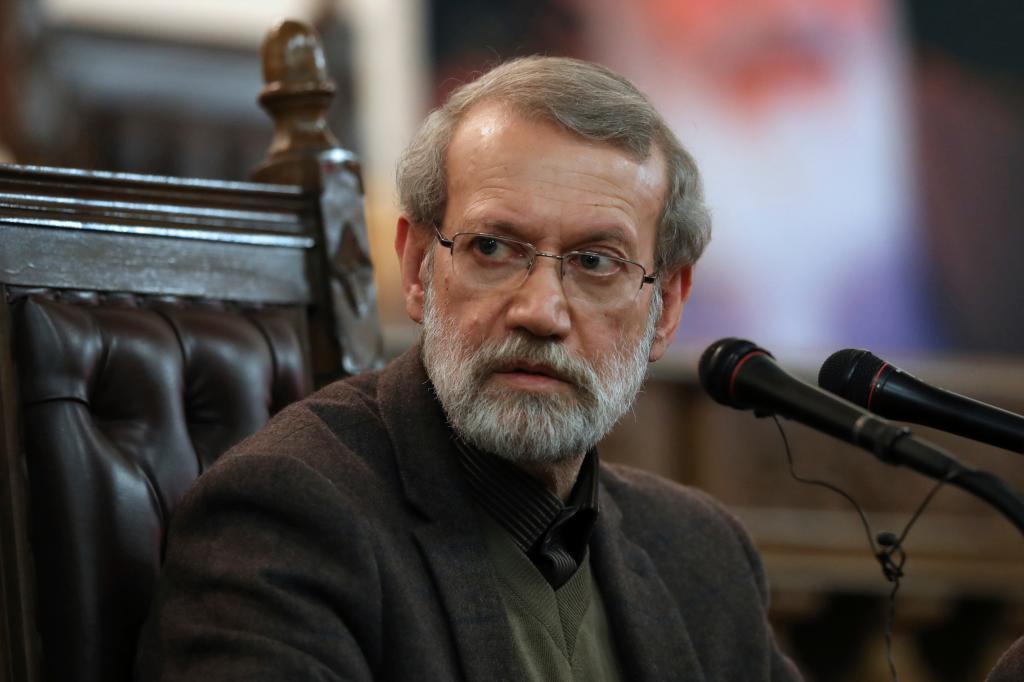 Parliament Speaker Ali Larijani gives a press conference in Tehran, Iran.