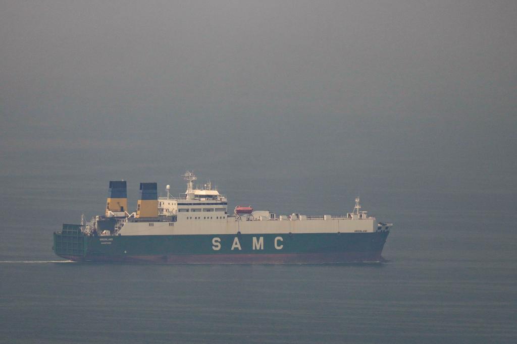 A cargo ship sails in the Arabian Gulf towards Strait of Hormuz