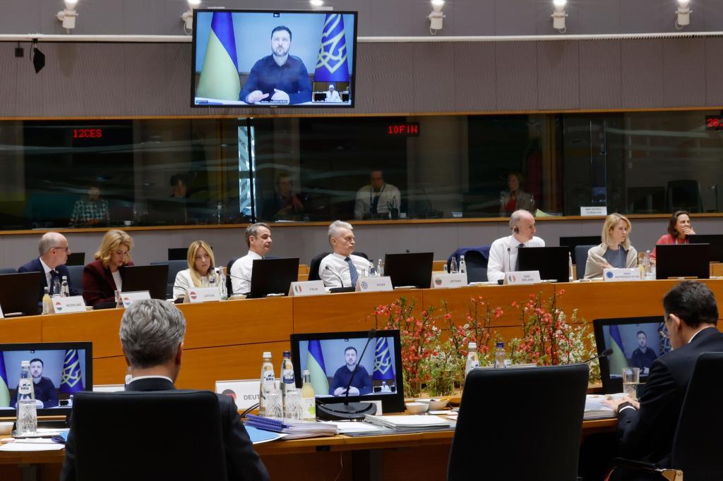 Ukraine's President Volodymyr Zelenskyy speaks to EU leaders via video link