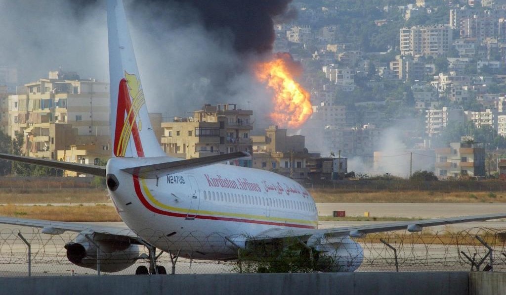 A passenger plane sits on the tarmac of Rafik Hariri International Airport, in Beirut