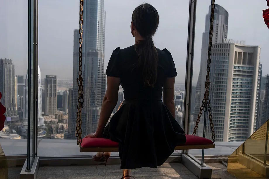 Adriana, one of the Russian residents with Ukrainian family, in downtown Dubai.