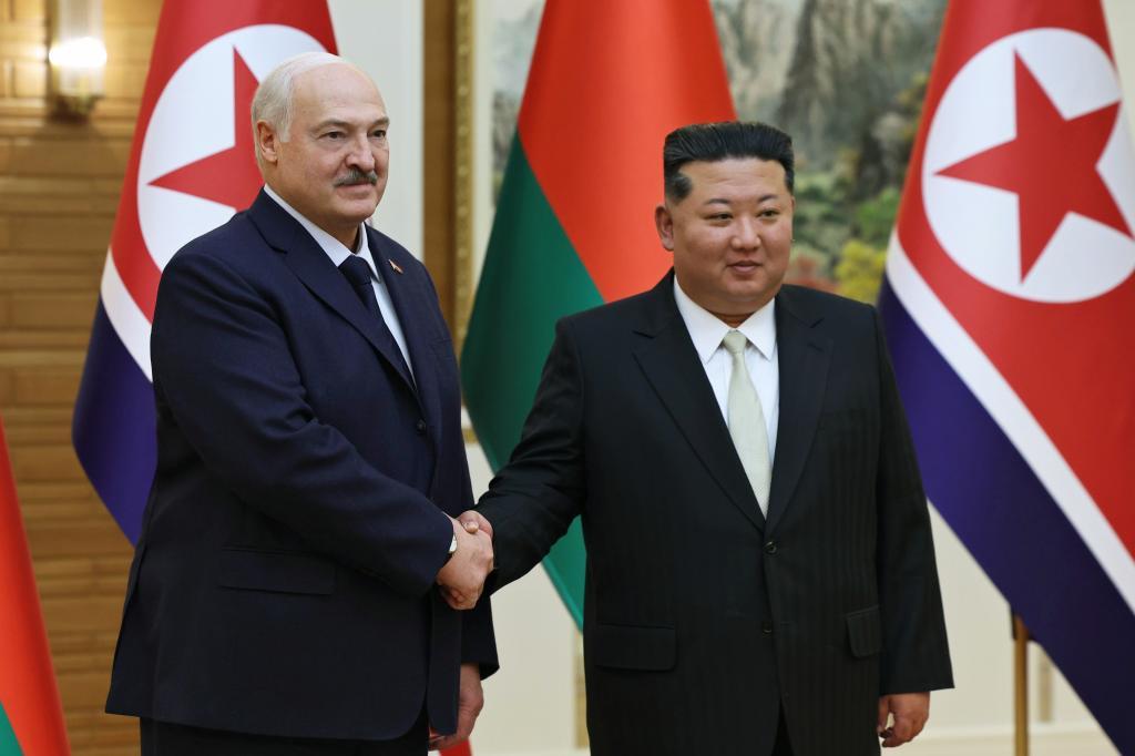 North Korea's leader Kim Jong Un, right, and Belarusian President Alexander Lukashenko