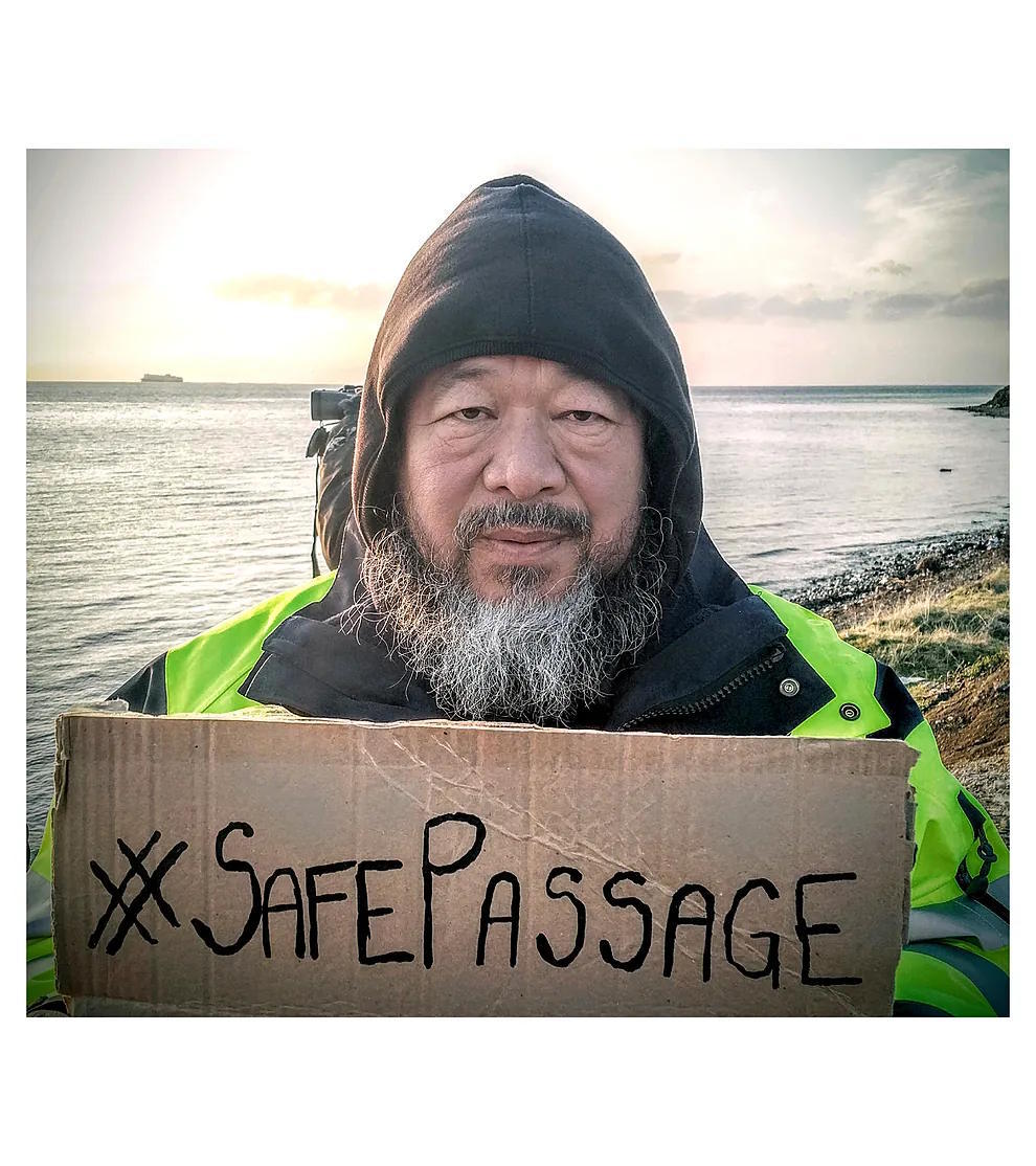 Ai Weiwei during the filming of his documentary 'Human Flow' in Lesbos (2016).