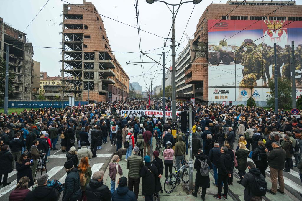 Serbian students and Belgrade residents gather for a protest