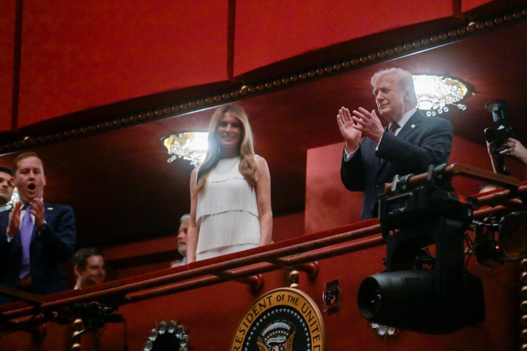 U.S. President Donald Trump, right, and first lady Melania Trump arrive at the John F. Kennedy Center