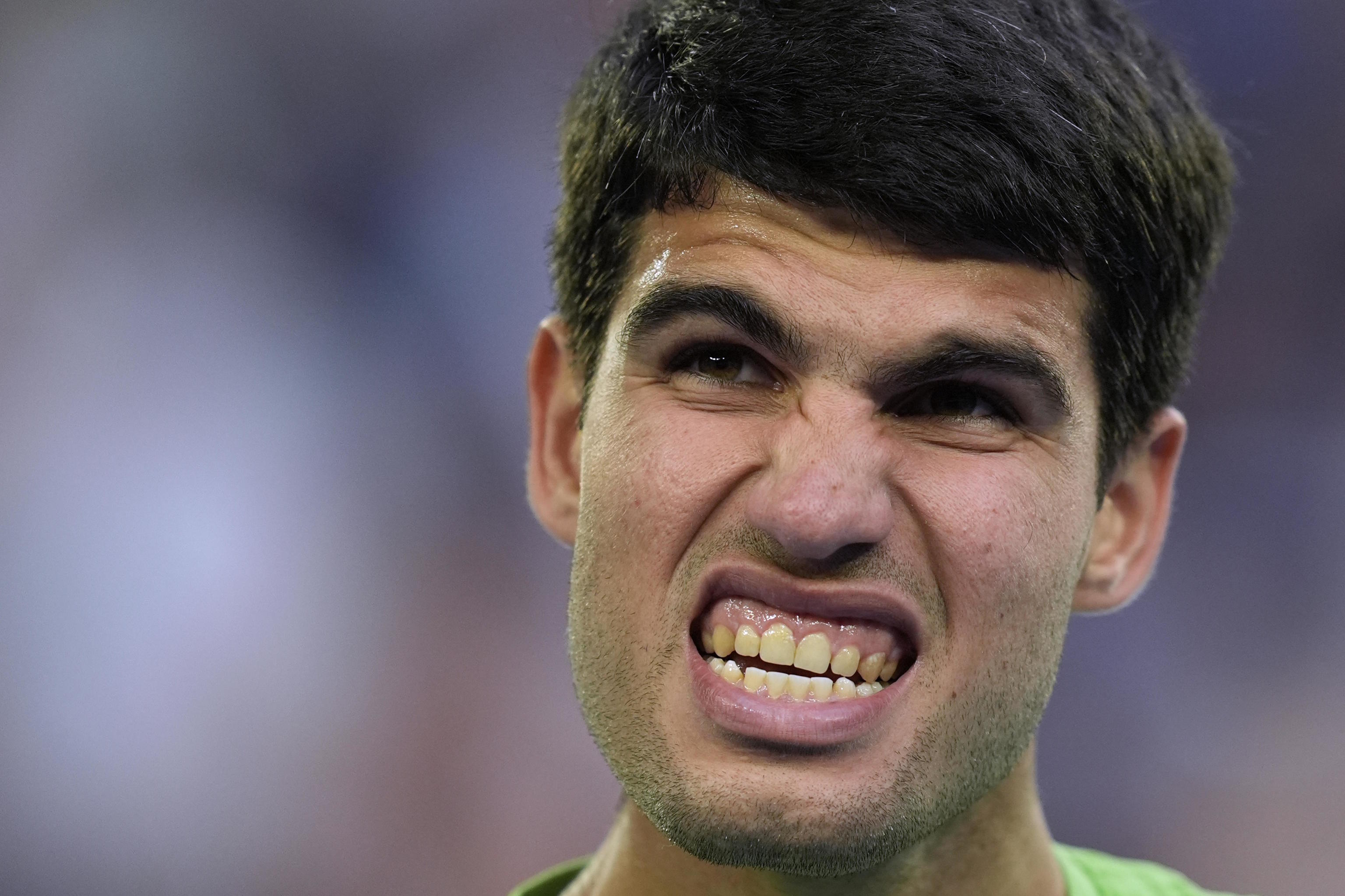 Carlos Alcaraz of Spain reacts.