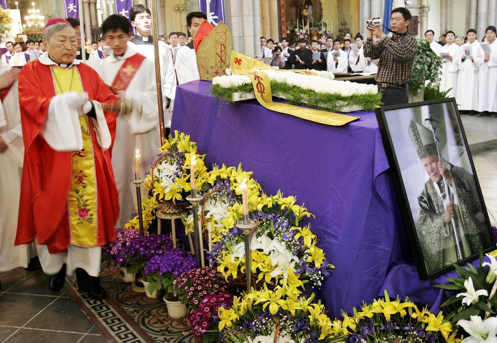 The symbolic funeral for the Pope held at St. Ignatius Cathedral in Shanghai