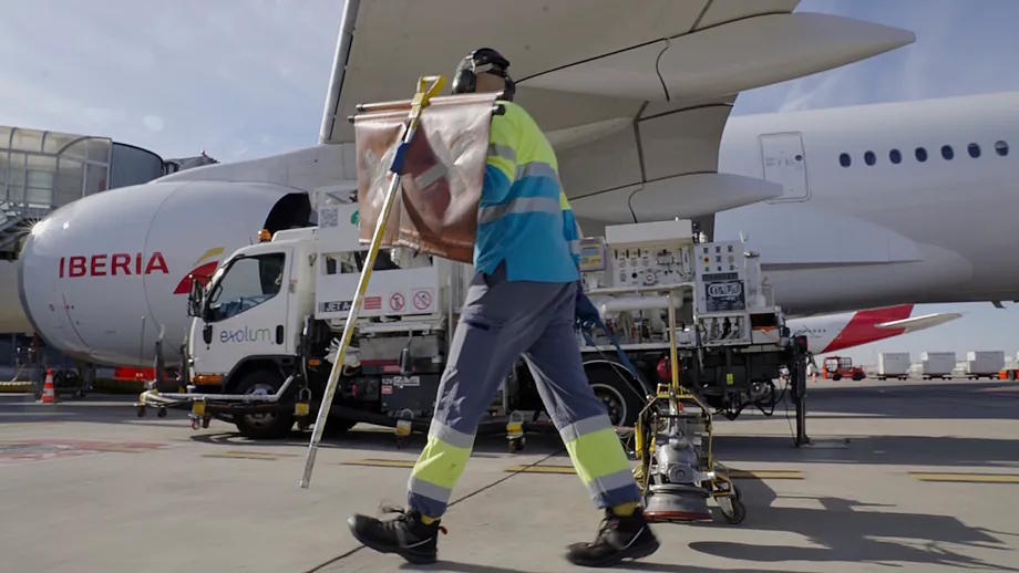 An Iberia plane refueling.