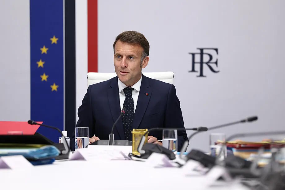Macron upon his arrival at the Defense Council at the Elys�e Palace.