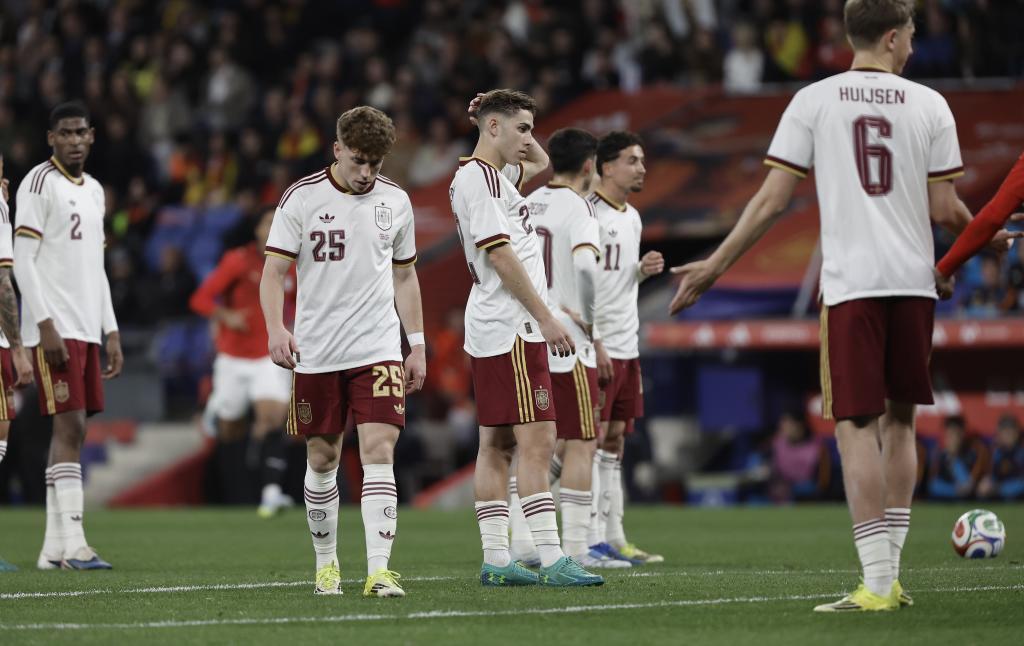 The Spanish football players during the last friendly match against Egypt.