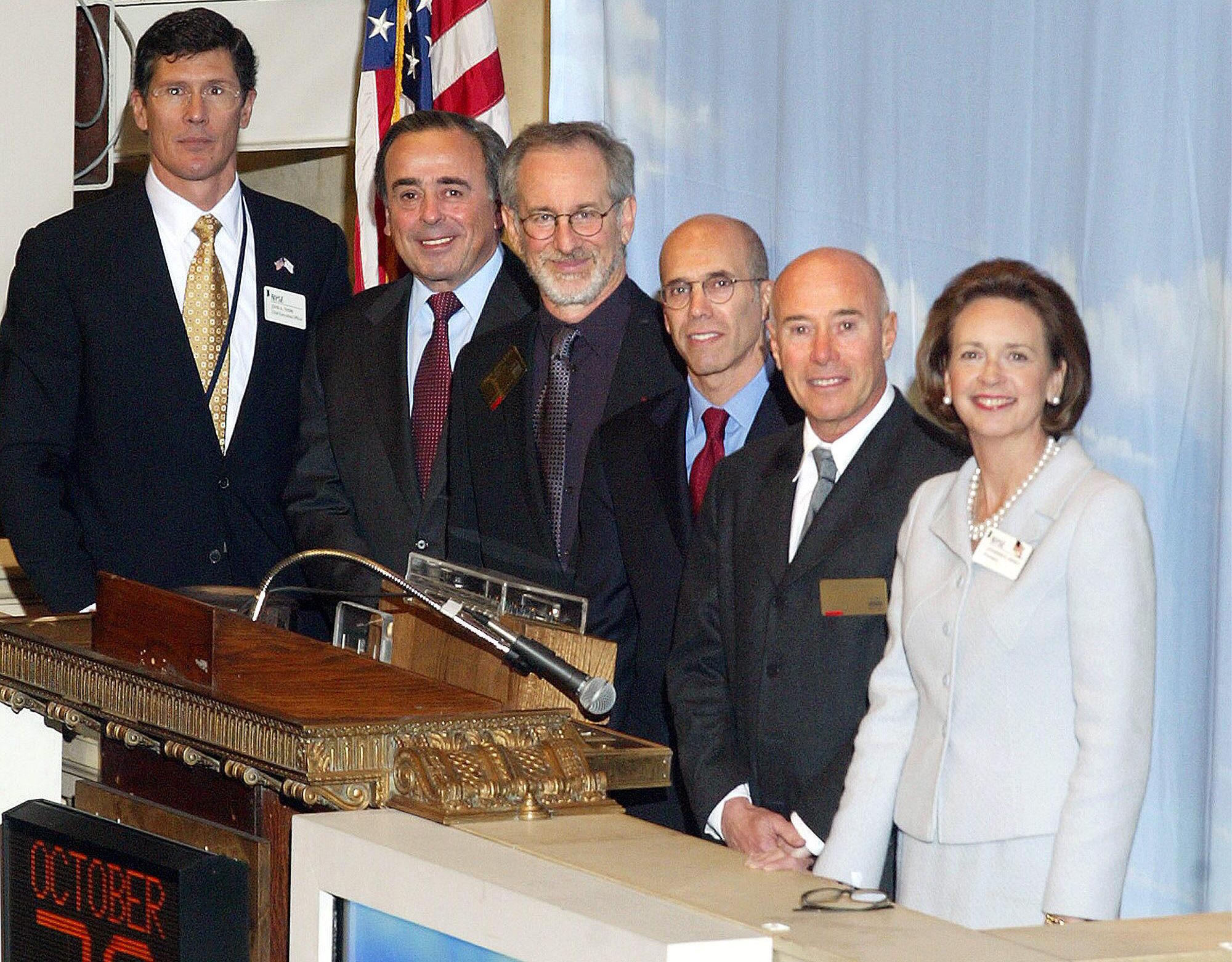 David Geffen during DreamWorks' initial public offering in New York.