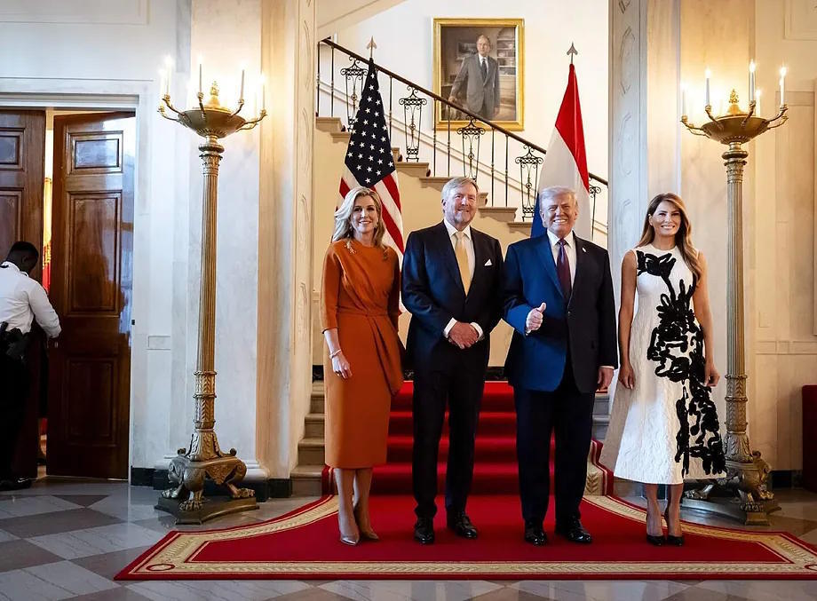 Kings Willem and M�xima with the Trump couple at the White House.