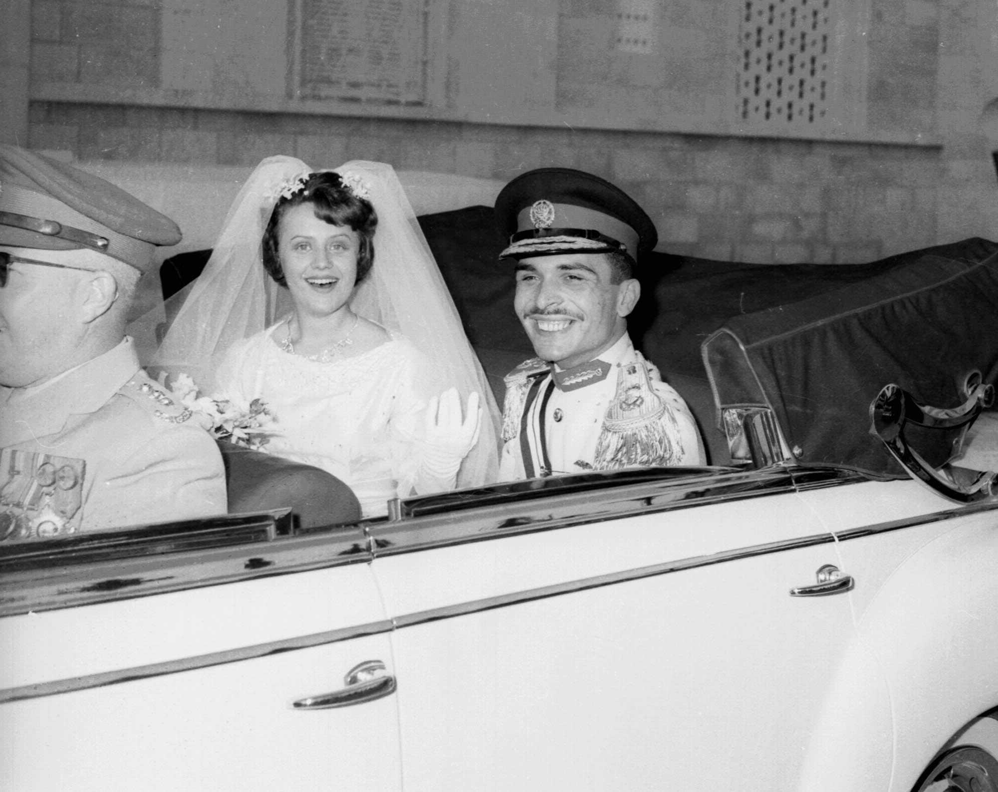 Archive photo from 1961 of the King of Jordan on his wedding day, with his second wife.