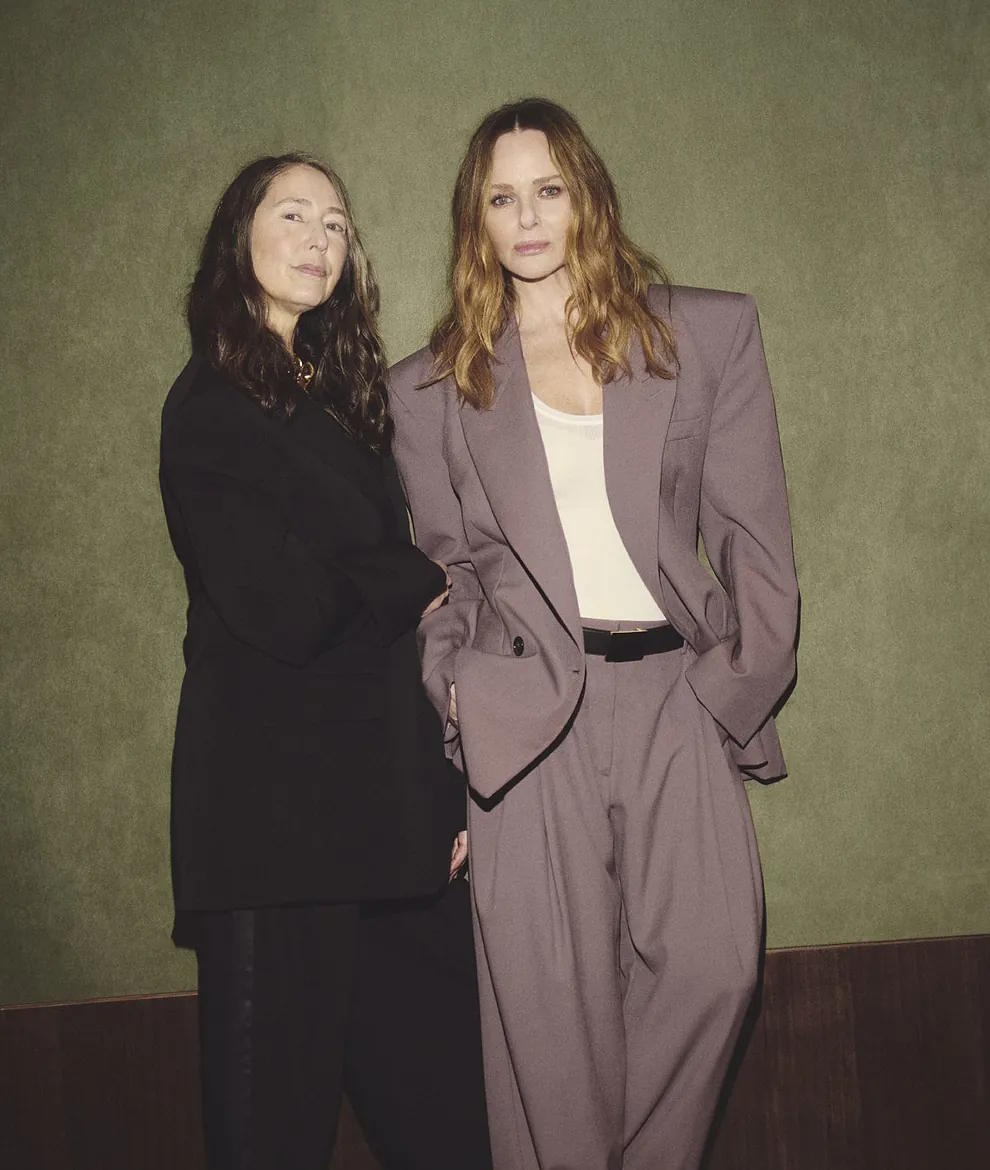 Designer Stella McCartney, in a grey suit, alongside Ann-Sofie Johansson, creative director of H&M.