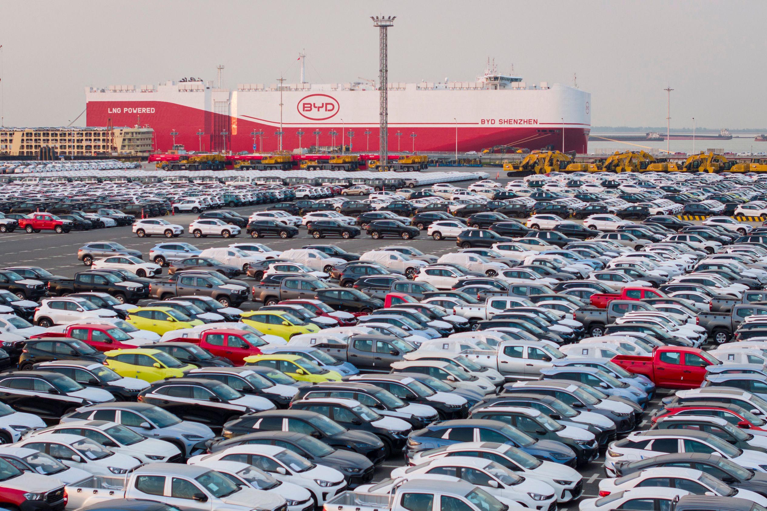 BYD electric cars waiting to be loaded to the automobile carrier BYD "Shenzhen".