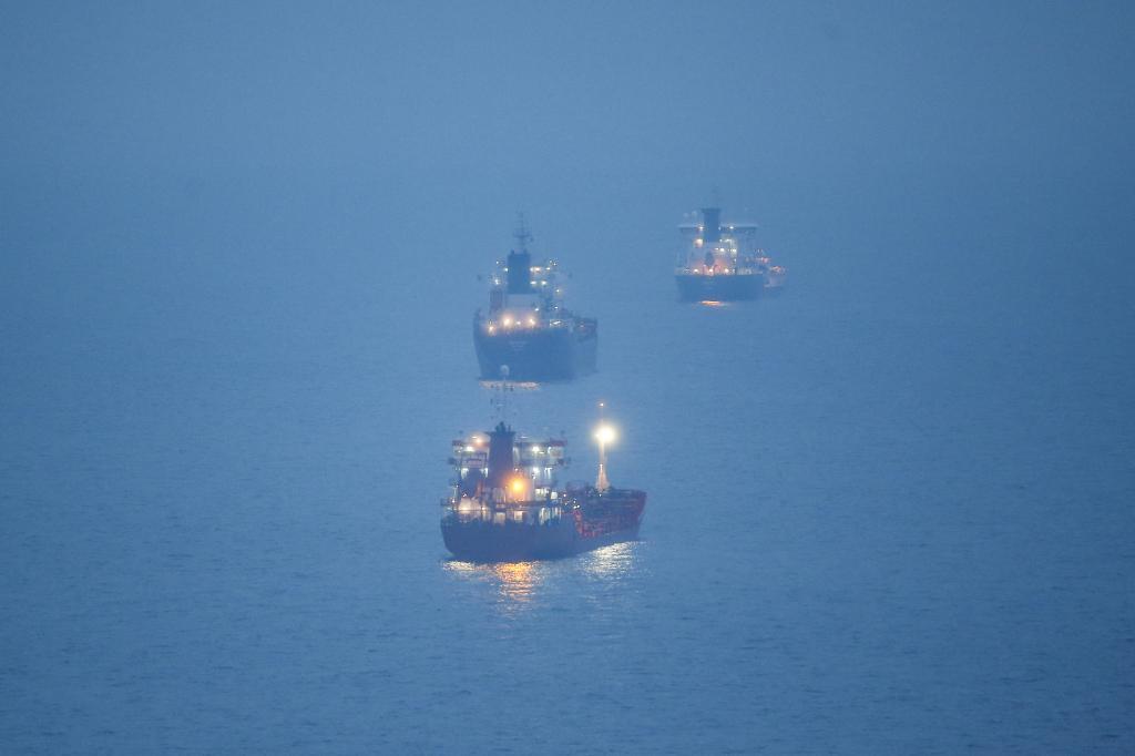 Oil tanker ships are anchored at the Black Sea.