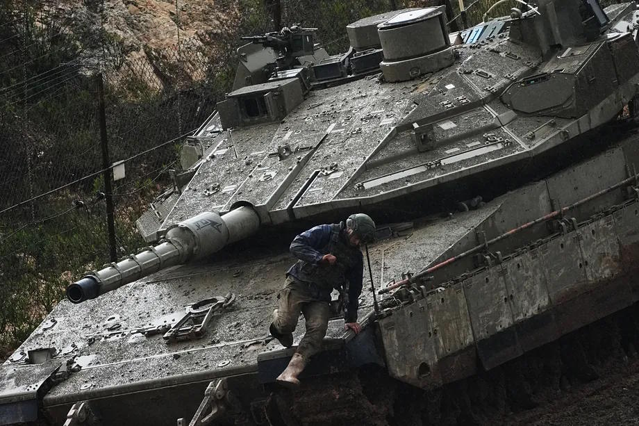 An Israeli soldier in a tank.