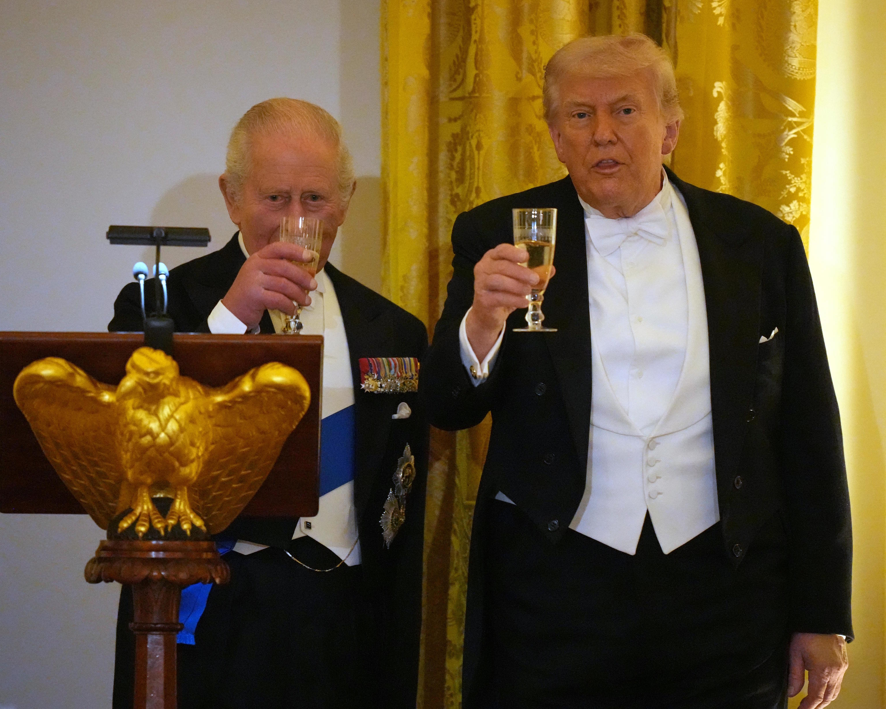 Britain's King Charles III toasts with President Donald Trump.