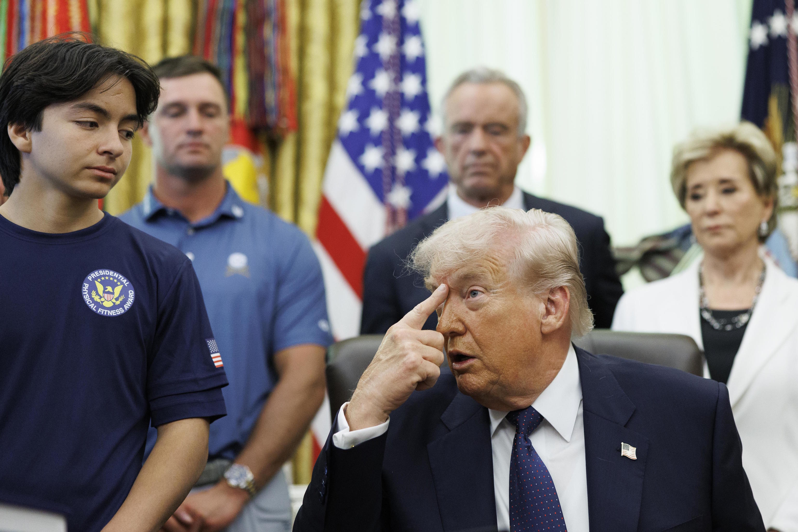 US President Trump speaks before signing a proclamation in the Oval Office.