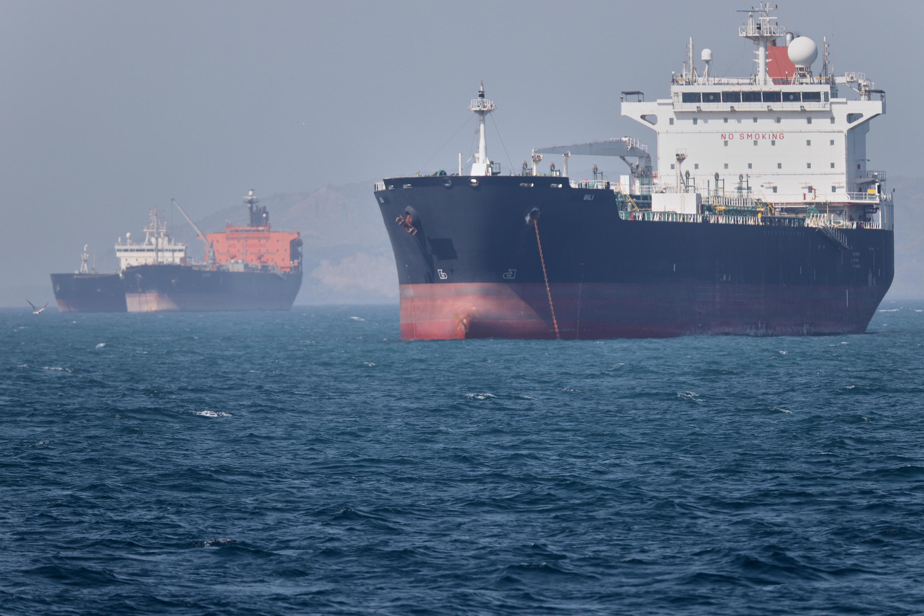 Oil tankers off Bandar Abbas, Iran, in the Strait of Hormuz.