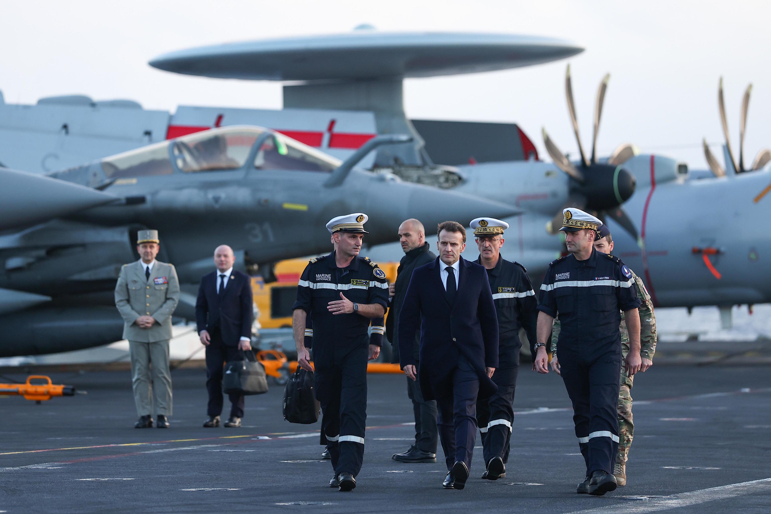 French President Macron, visits the French aircraft carrier Charles de Gaulle.